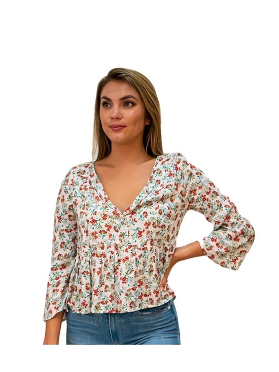 Jack by BB Dakota Tops - Jack by BB Dakota Floral V-Neck Peplum Blouse